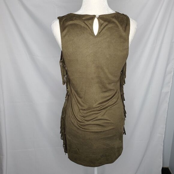 LA HEARTS mini dress earth tone sleeveless vegan suede fringe S - Picture 5 of 10